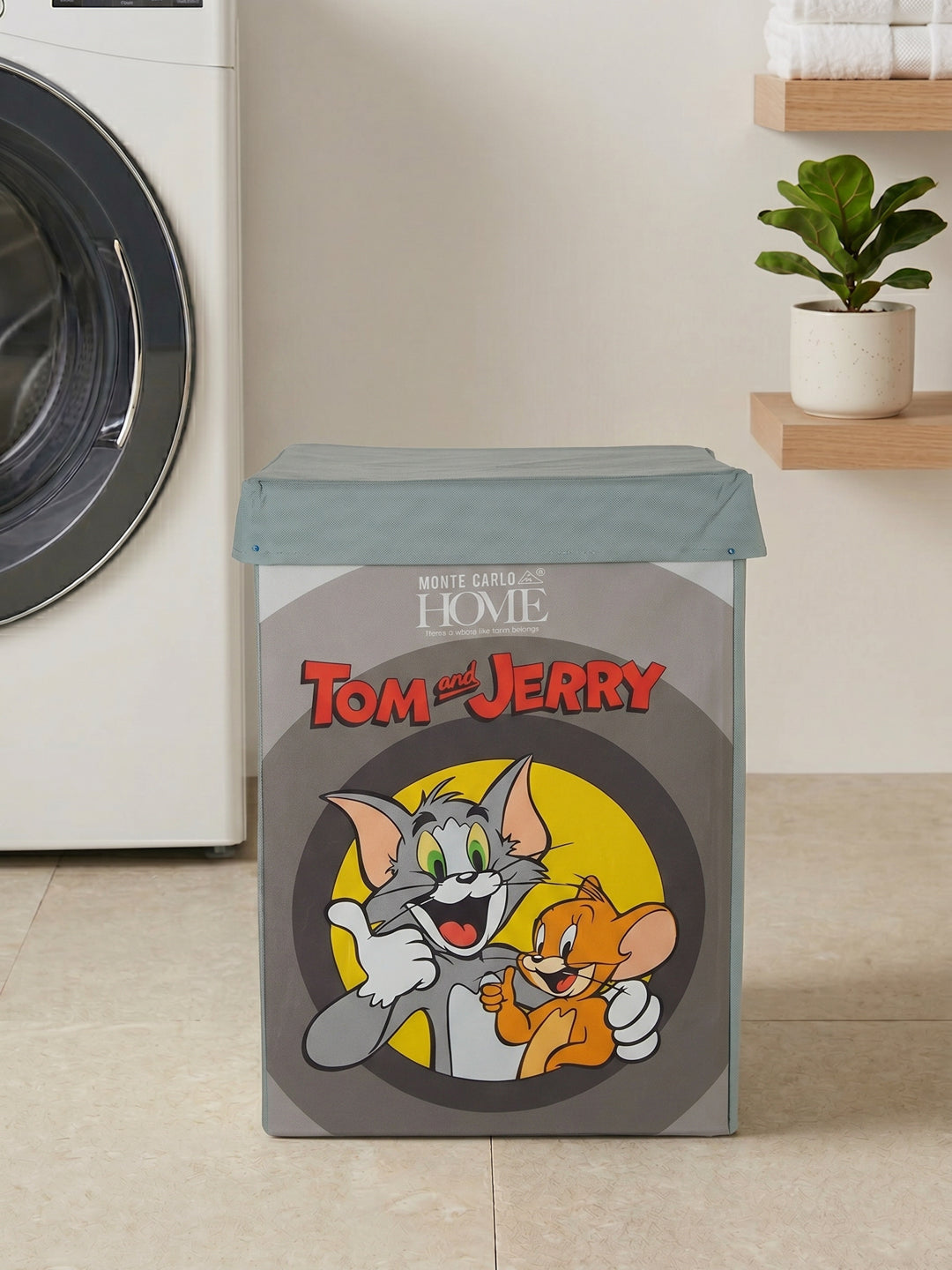 Monte Carlo Cartoon Print Polyester Foldable Laundry Storage Bag with Lid