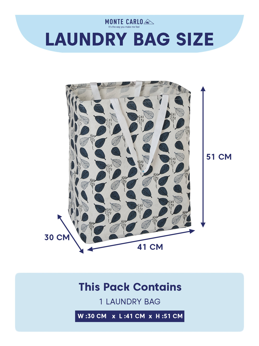 Monte Carlo Leaf Print Cotton Laundry Storage Bag with Handles