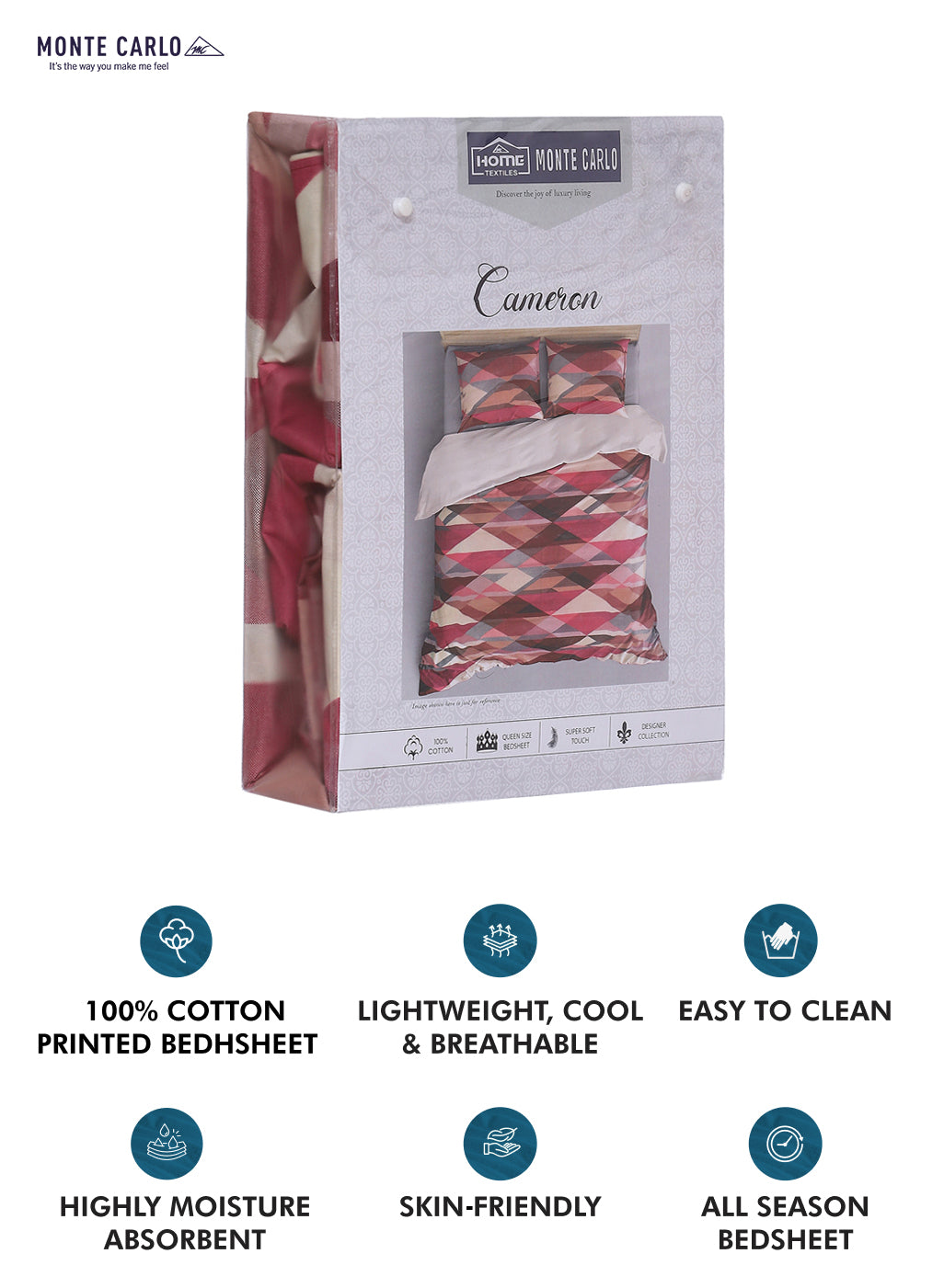 140TC Pure Cotton Queen Bedsheet with 2 Pillow Covers