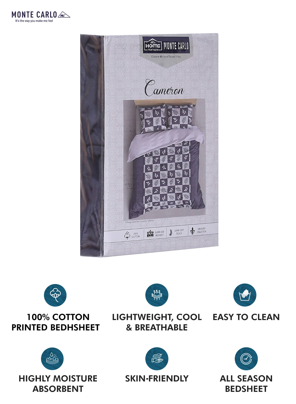 140TC Pure Cotton Queen Bedsheet with 2 Pillow Covers