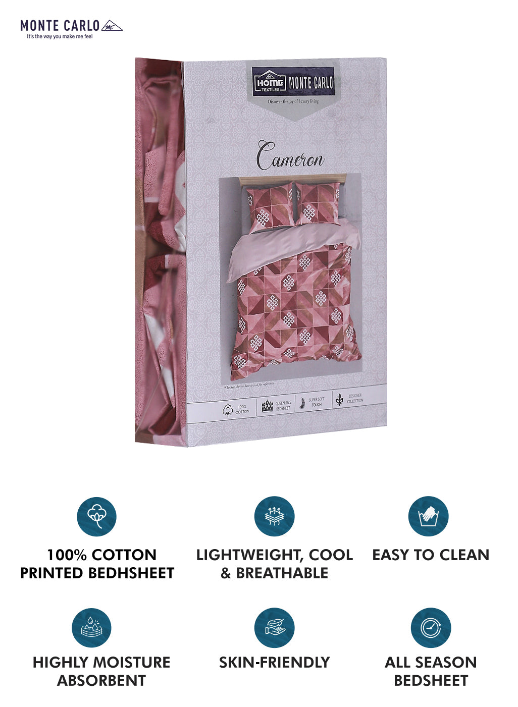 140TC Pure Cotton Queen Bedsheet with 2 Pillow Covers