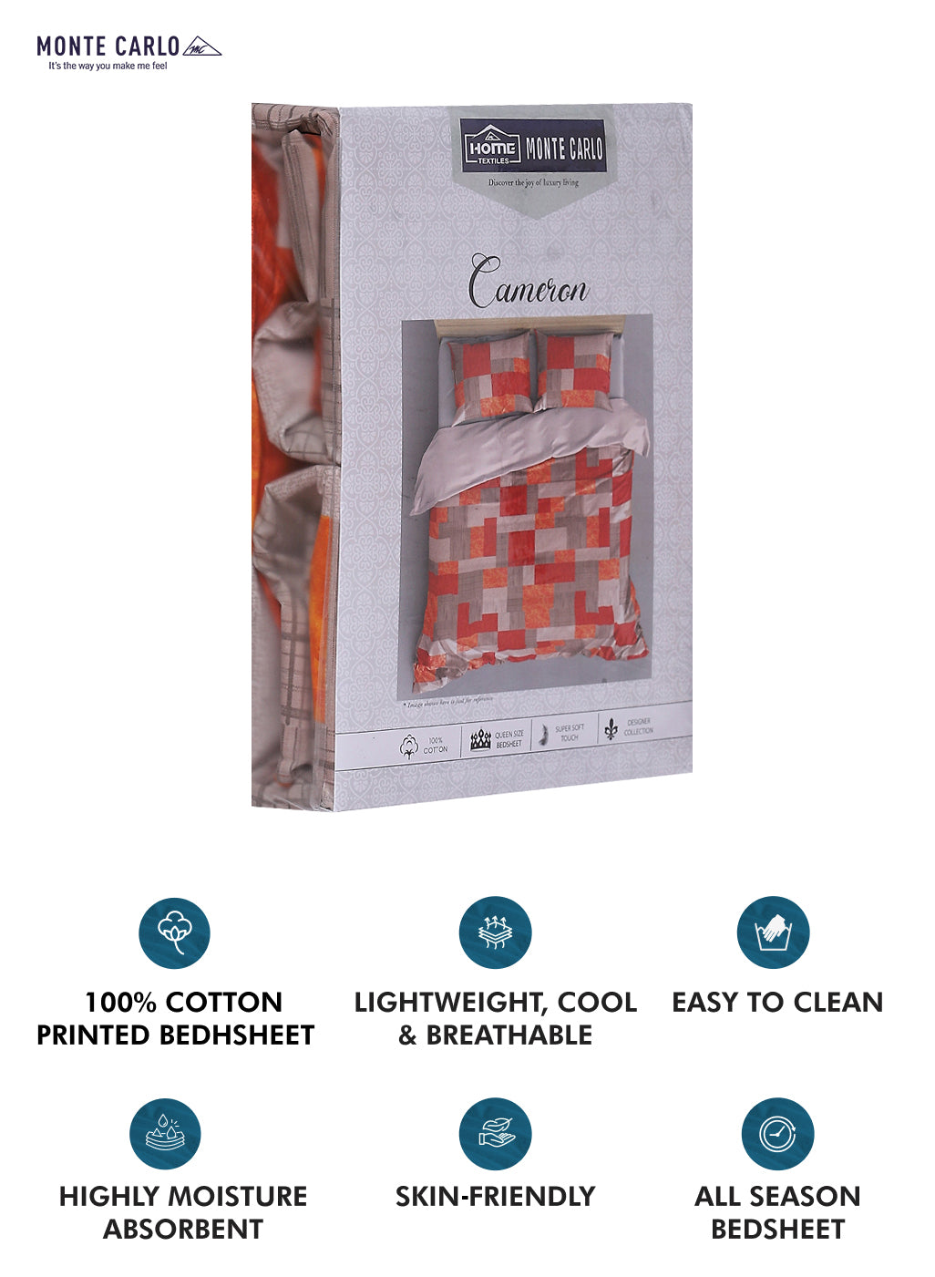 140TC Pure Cotton Queen Bedsheet with 2 Pillow Covers