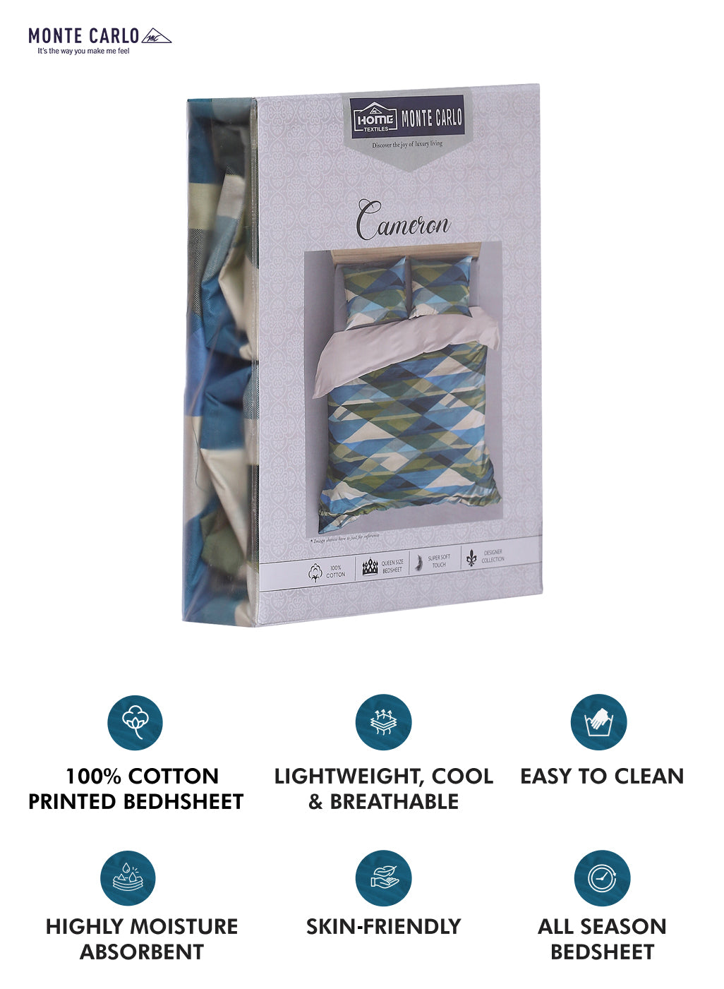 140TC Pure Cotton Queen Bedsheet with 2 Pillow Covers