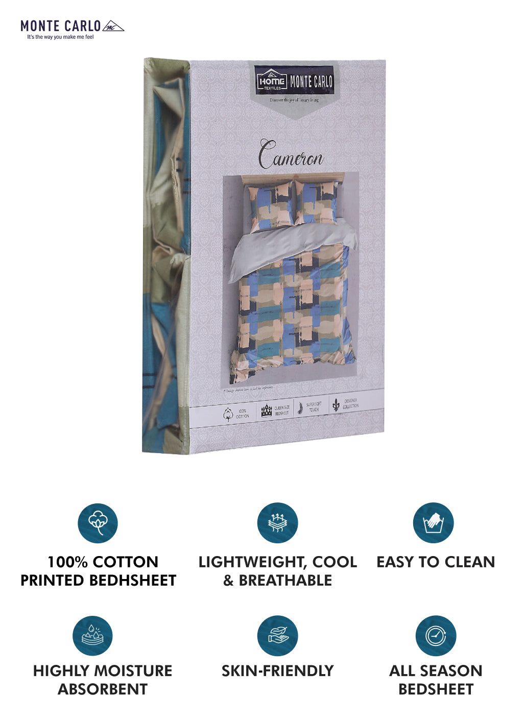 140TC Pure Cotton Queen Bedsheet with 2 Pillow Covers