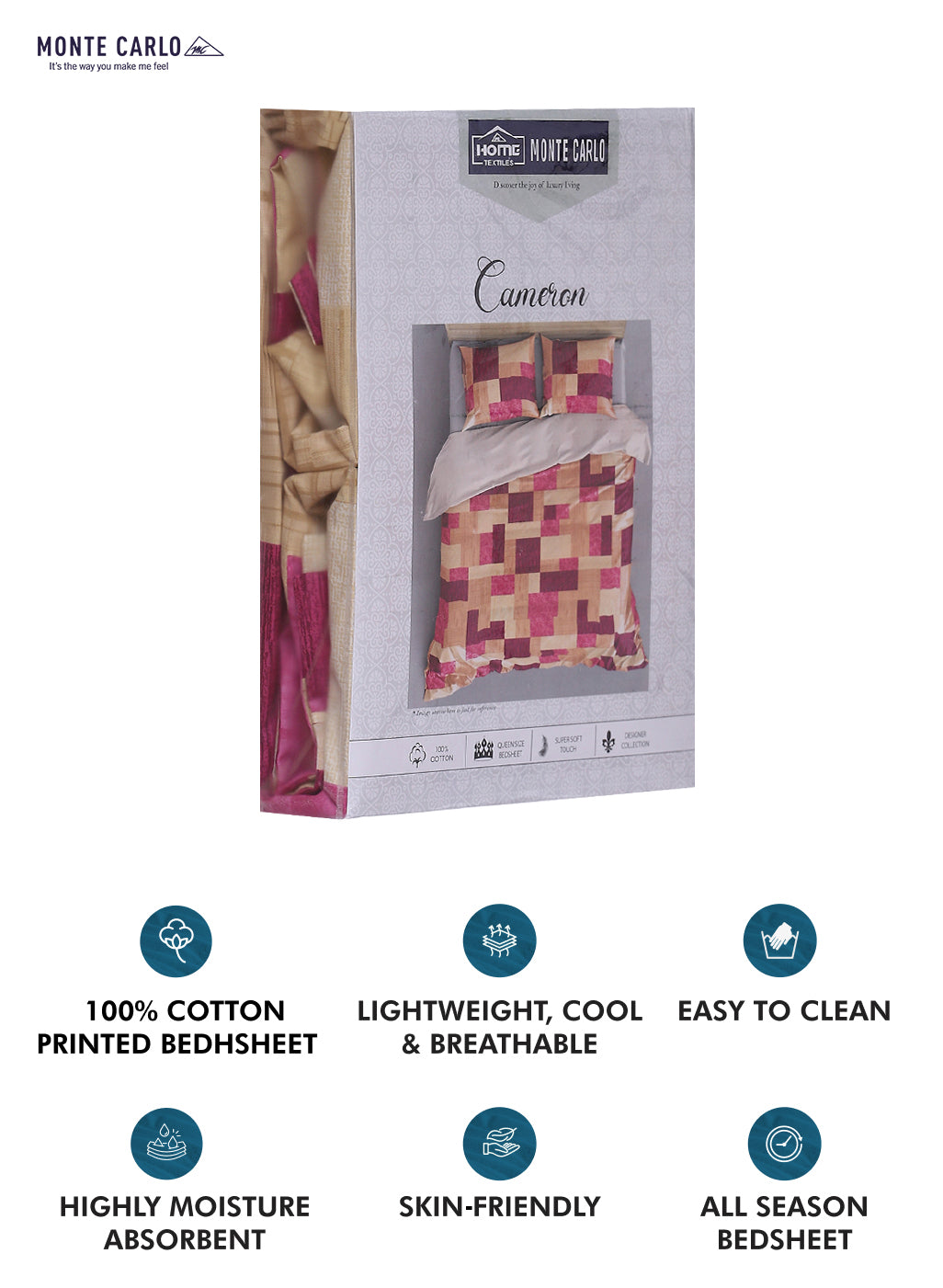 140TC Pure Cotton Queen Bedsheet with 2 Pillow Covers