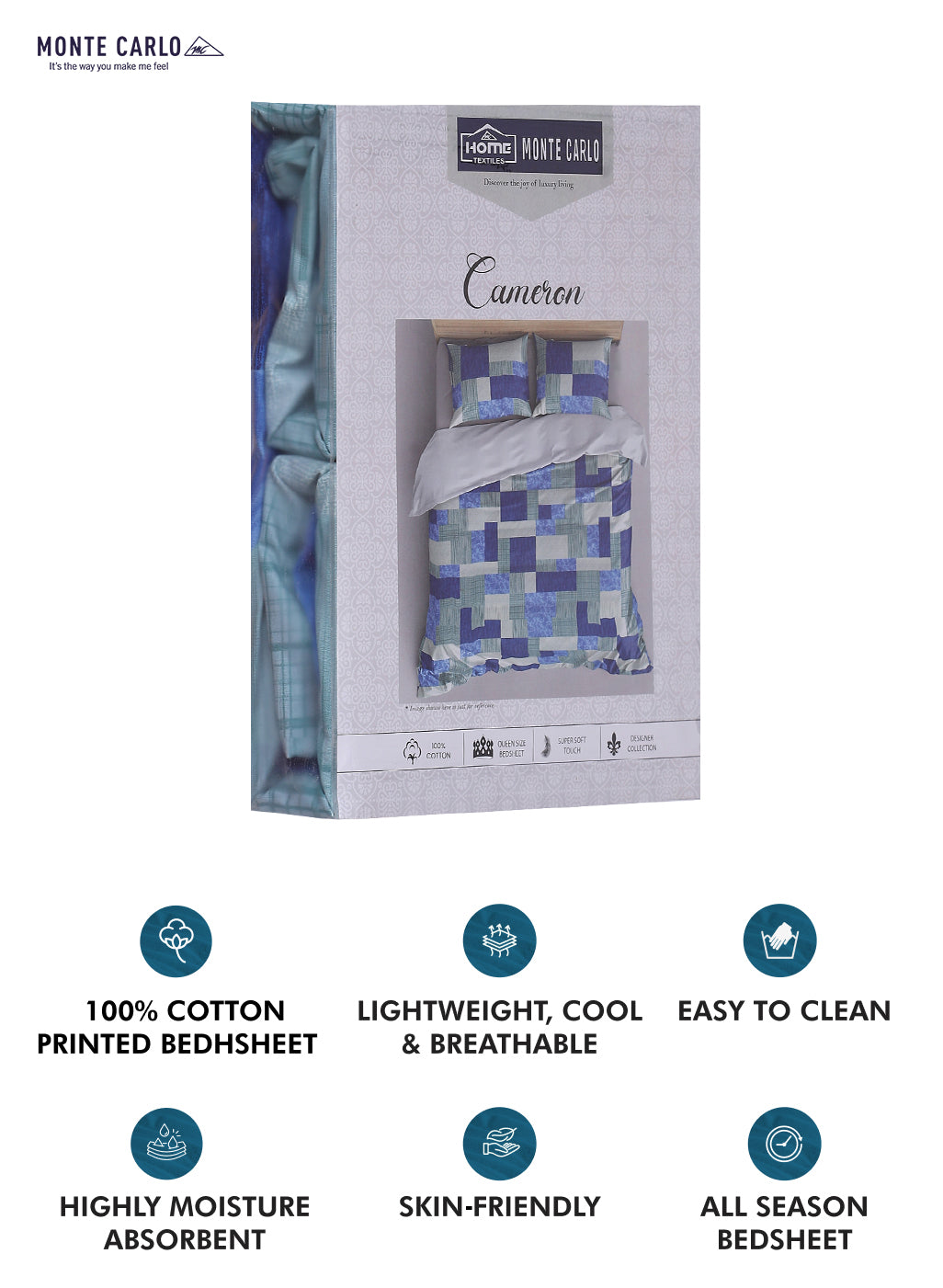 140TC Pure Cotton Queen Bedsheet with 2 Pillow Covers