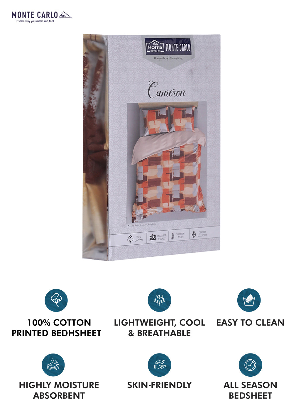 140TC Pure Cotton Queen Bedsheet with 2 Pillow Covers