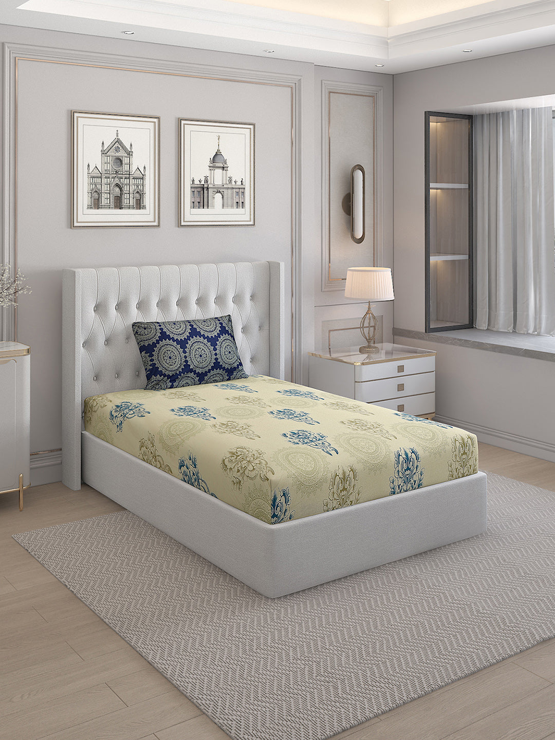 144TC Pure Cotton Single Bed 1 Bedsheet with 2 Pillow Covers (Insignia)
