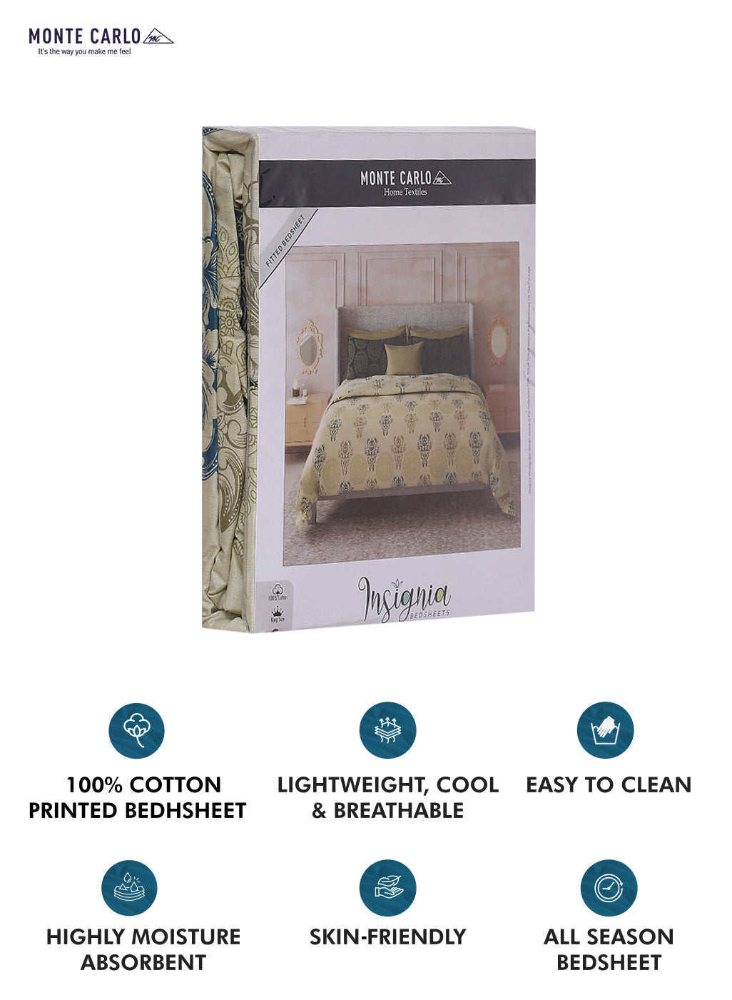 144TC Pure Cotton Single Bed 1 Bedsheet with 2 Pillow Covers (Insignia)
