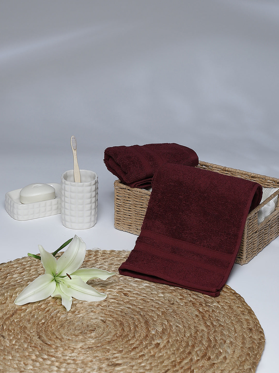 Brown Cotton 525 GSM Hand Towels (Pack of 2)