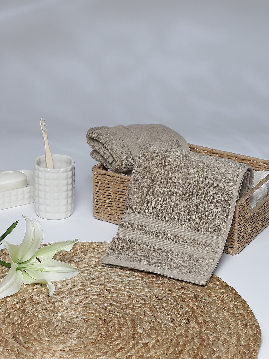 Beige Cotton 525 GSM Hand Towels (Pack of 2)