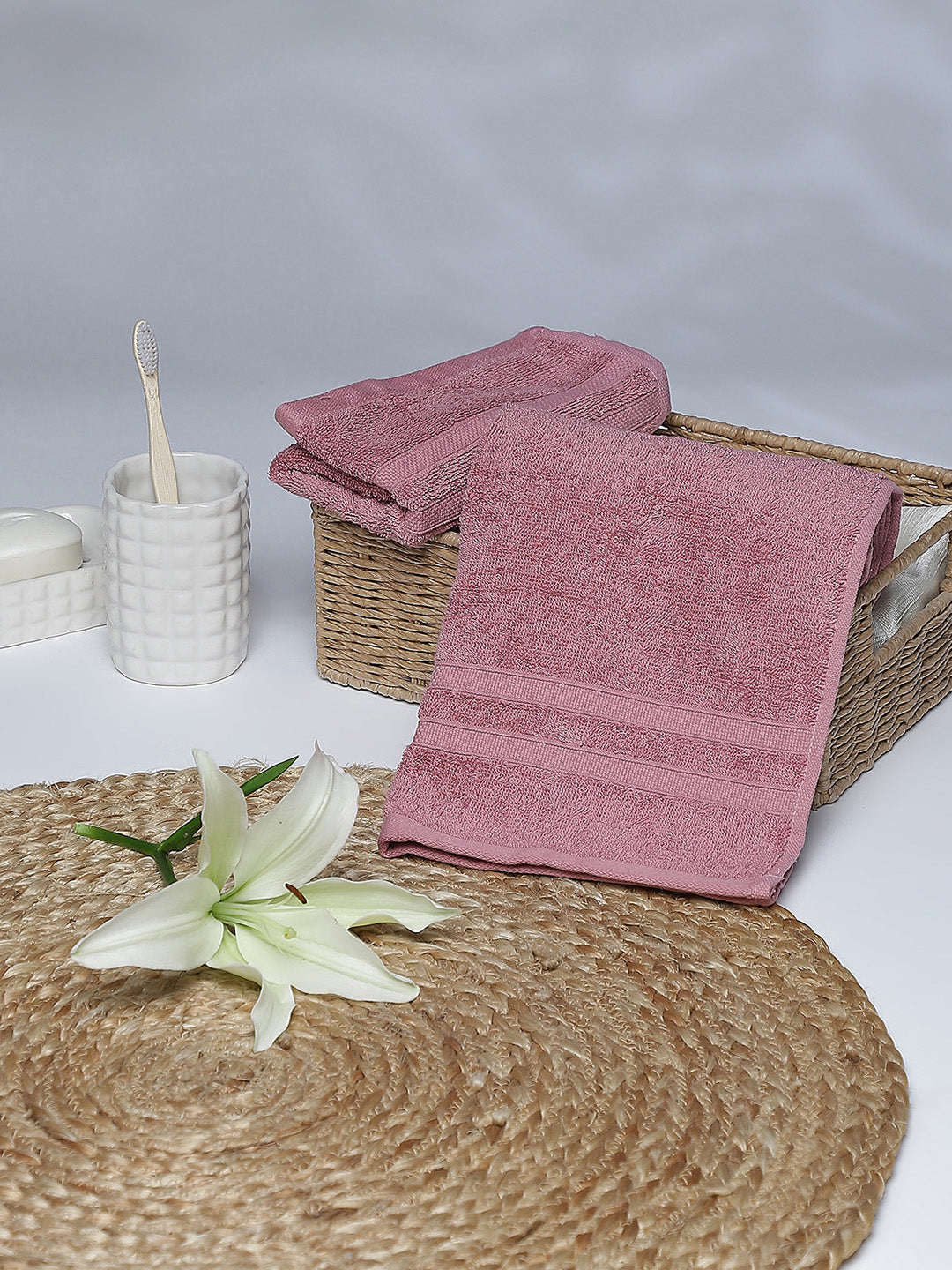 Pink Cotton 525 GSM Hand Towels (Pack of 2)
