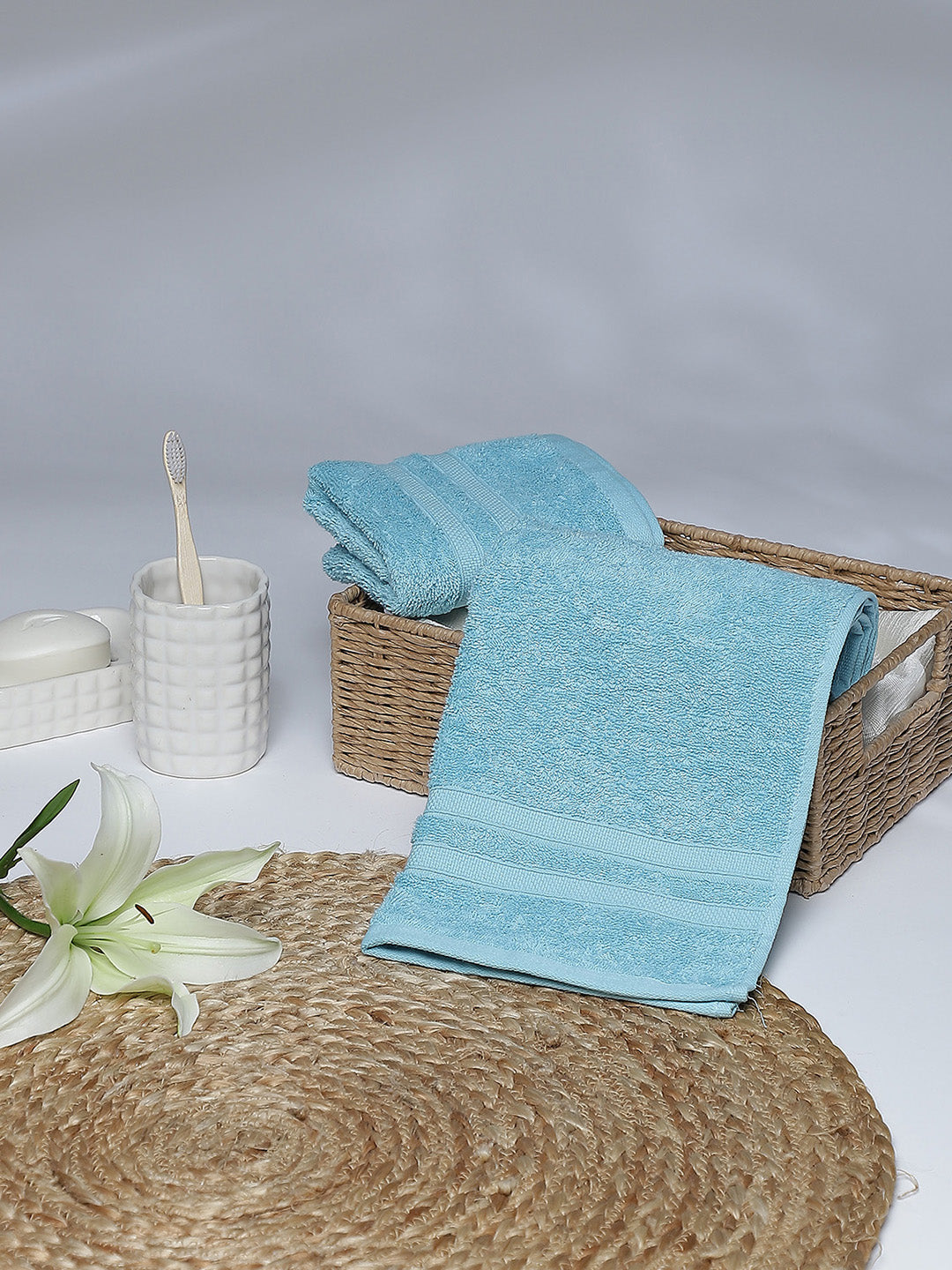 Blue Cotton 525 GSM Hand Towels (Pack of 2)