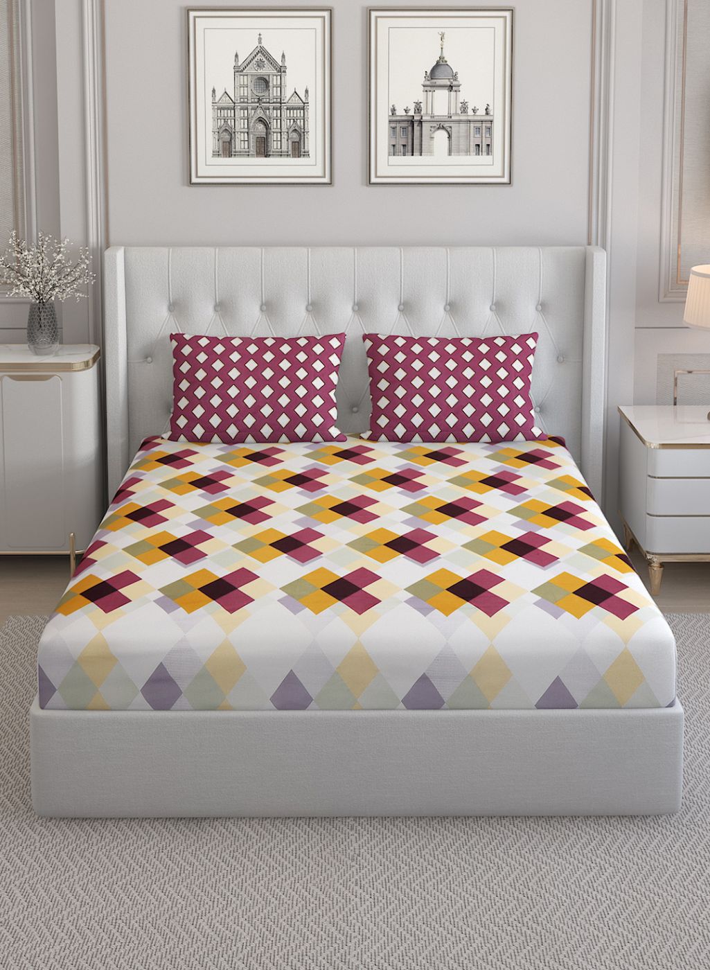 152TC Pure Cotton King Bedsheet with 2 Pillow Covers