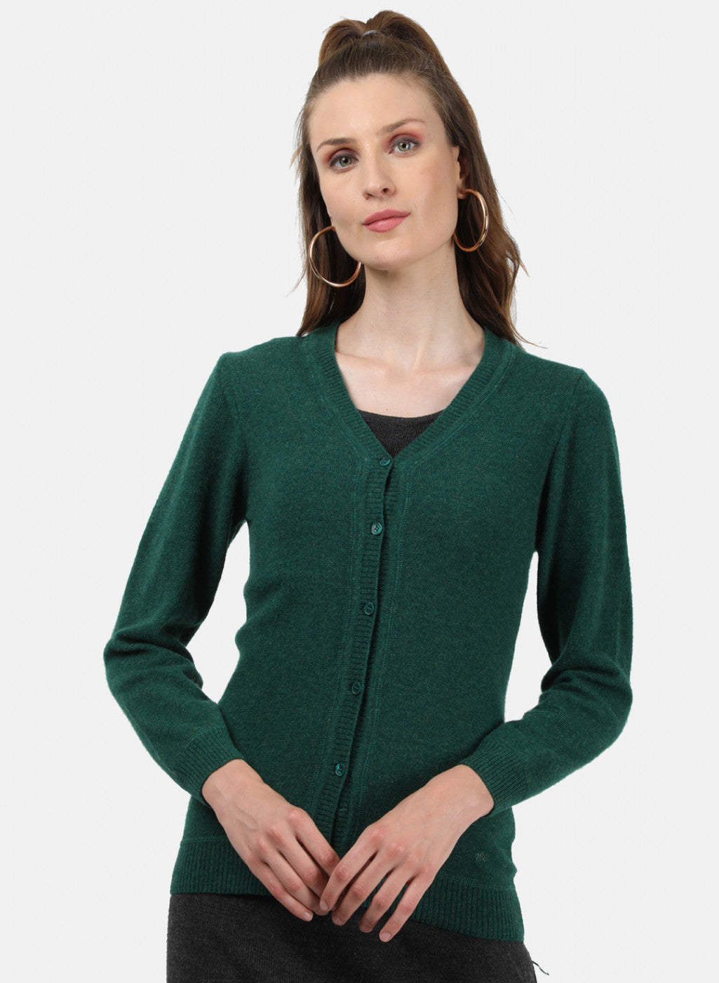 Women Green Solid Cardigan