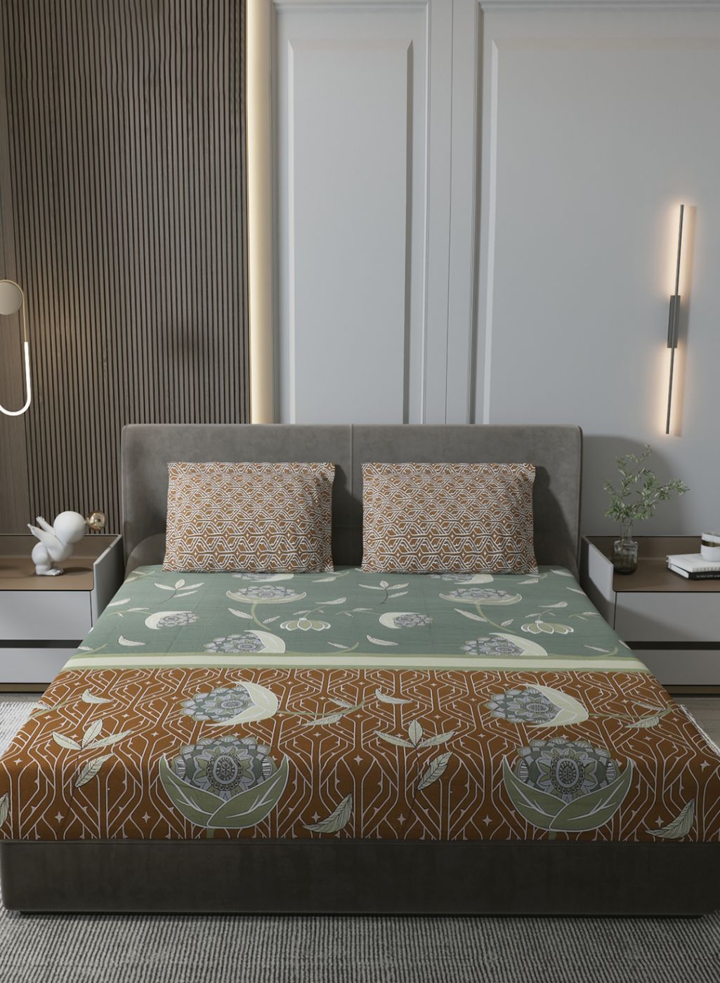 144TC Pure Cotton King Bedsheet with 2 Pillow Covers