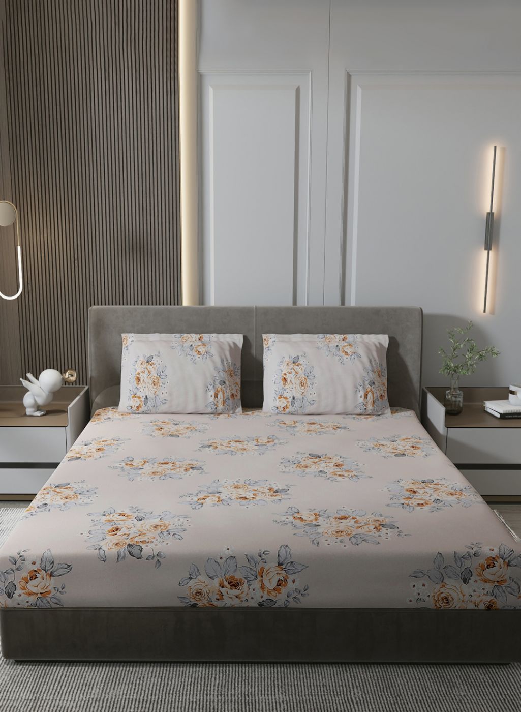 120TC Pure Cotton Queen Bedsheet with 2 Pillow Covers