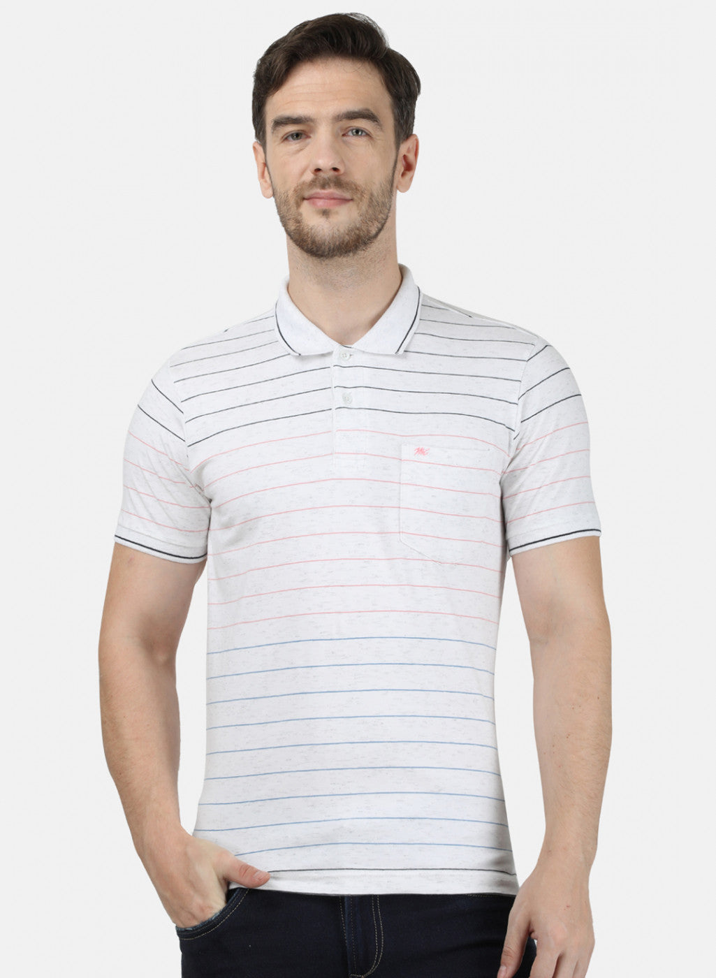 Mens White Stripe Collar T-Shirts