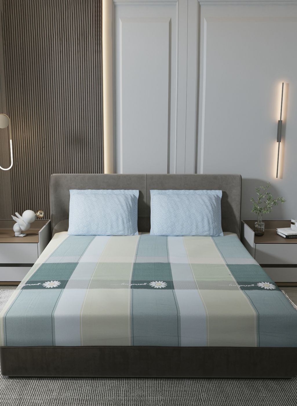 200TC Pure Cotton King Bedsheet with 2 Pillow Covers