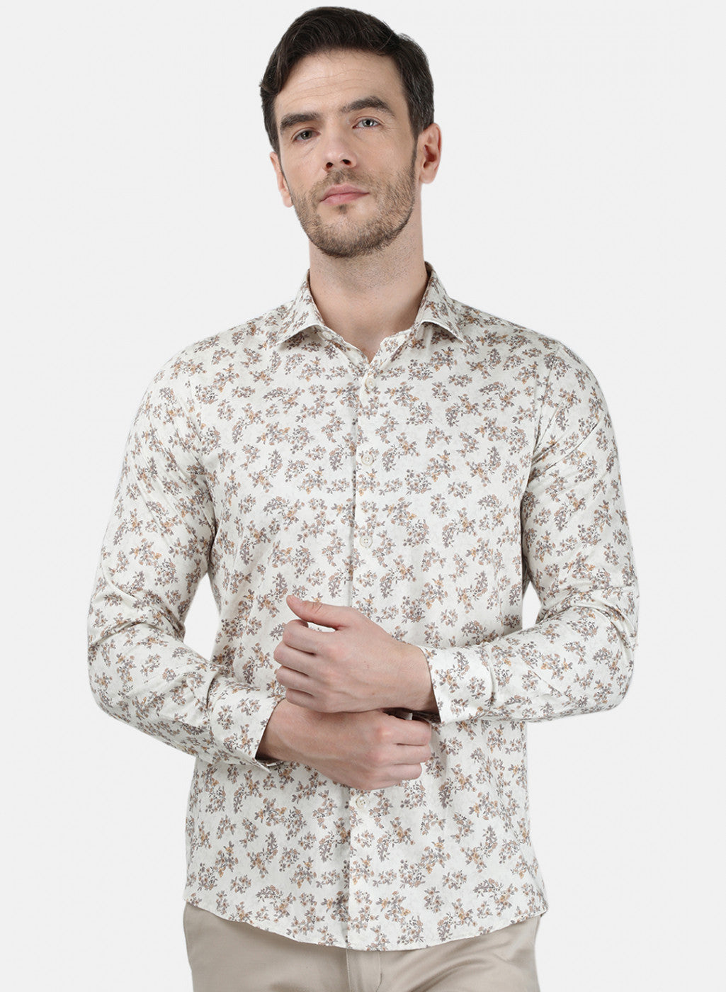 Mens Beige Printed Shirt