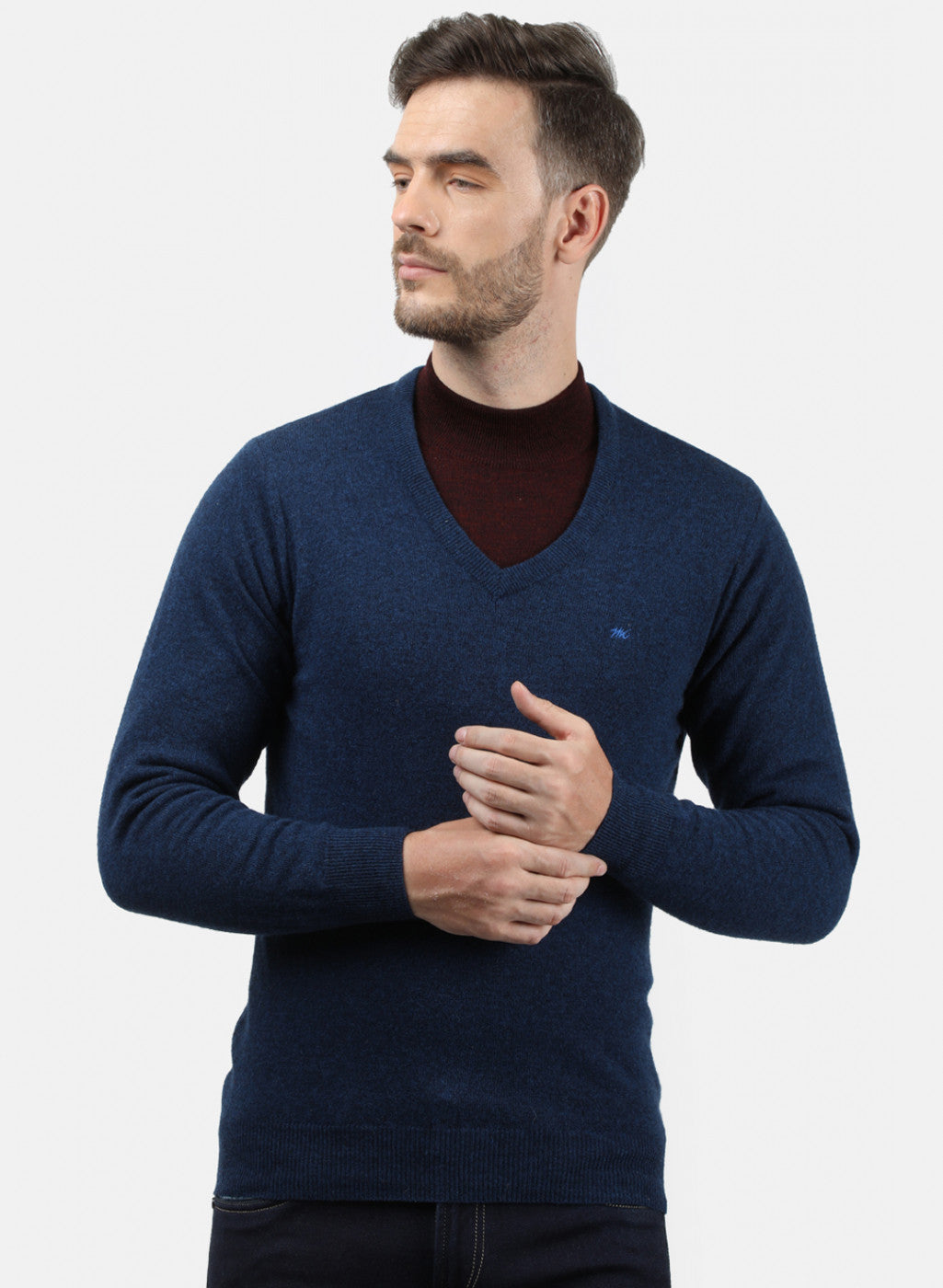 Men Blue Solid Pullover