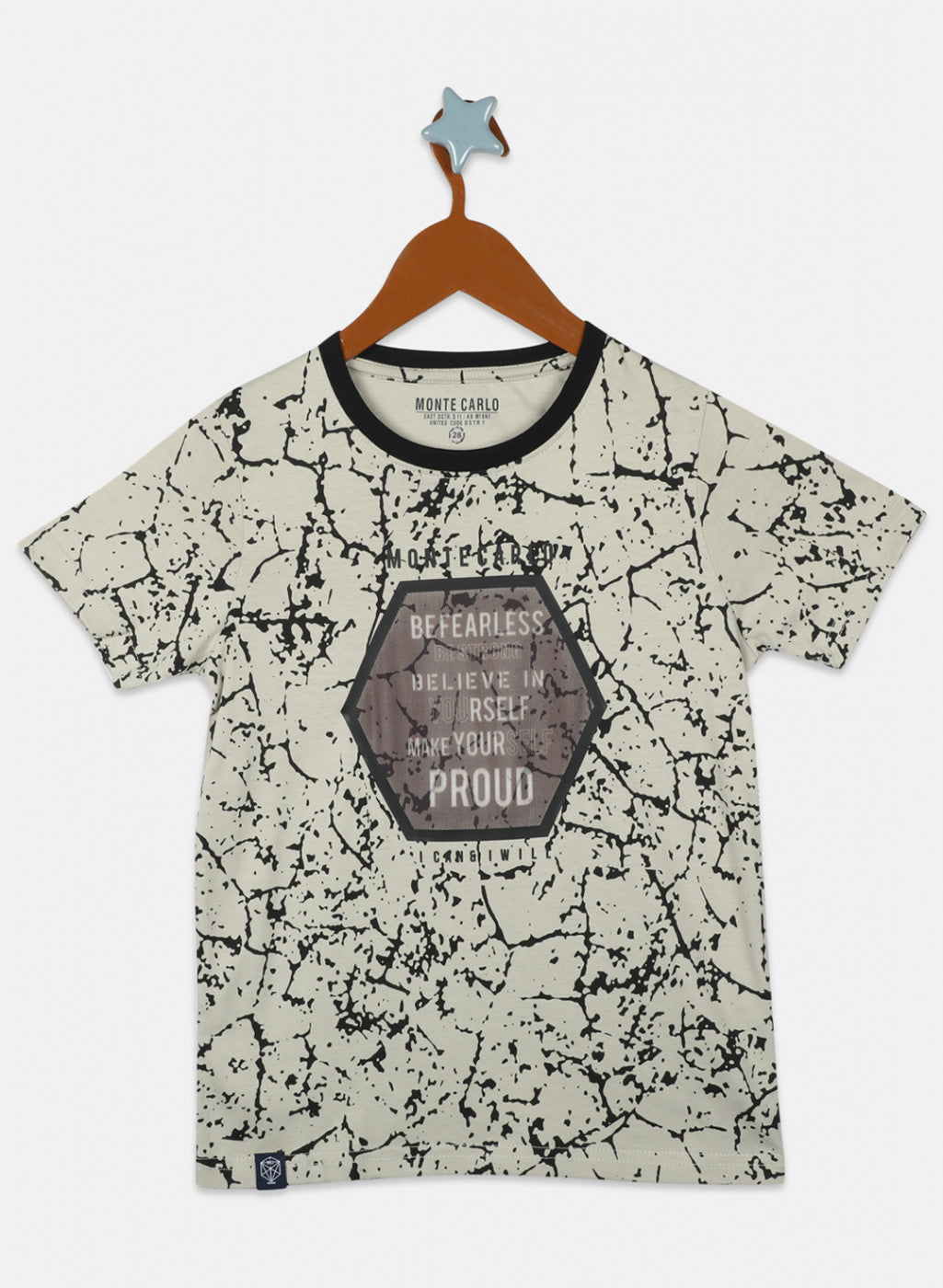 Boys Beige Printed T-Shirts
