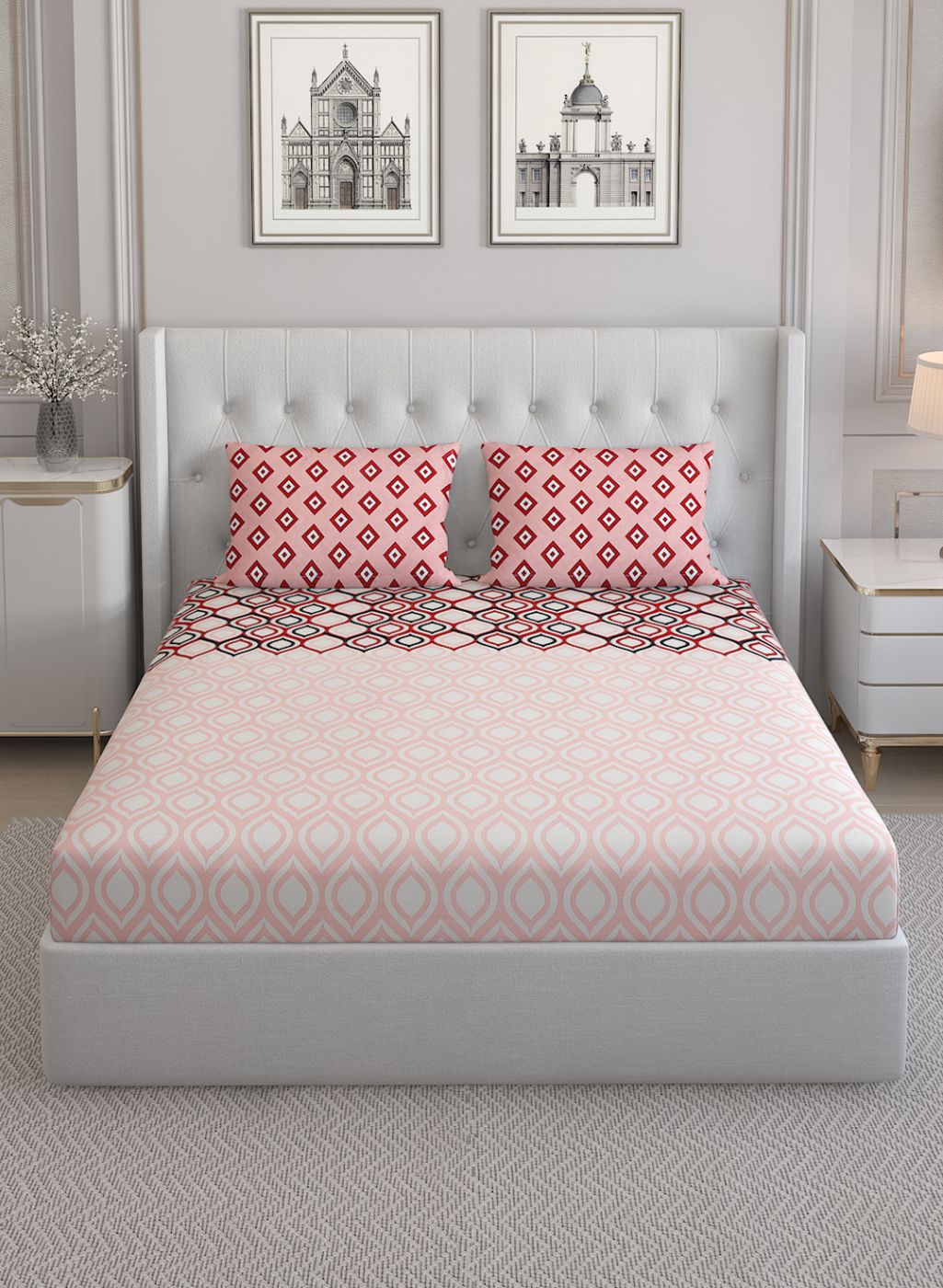 152TC Pure Cotton King Bedsheet with 2 Pillow Covers