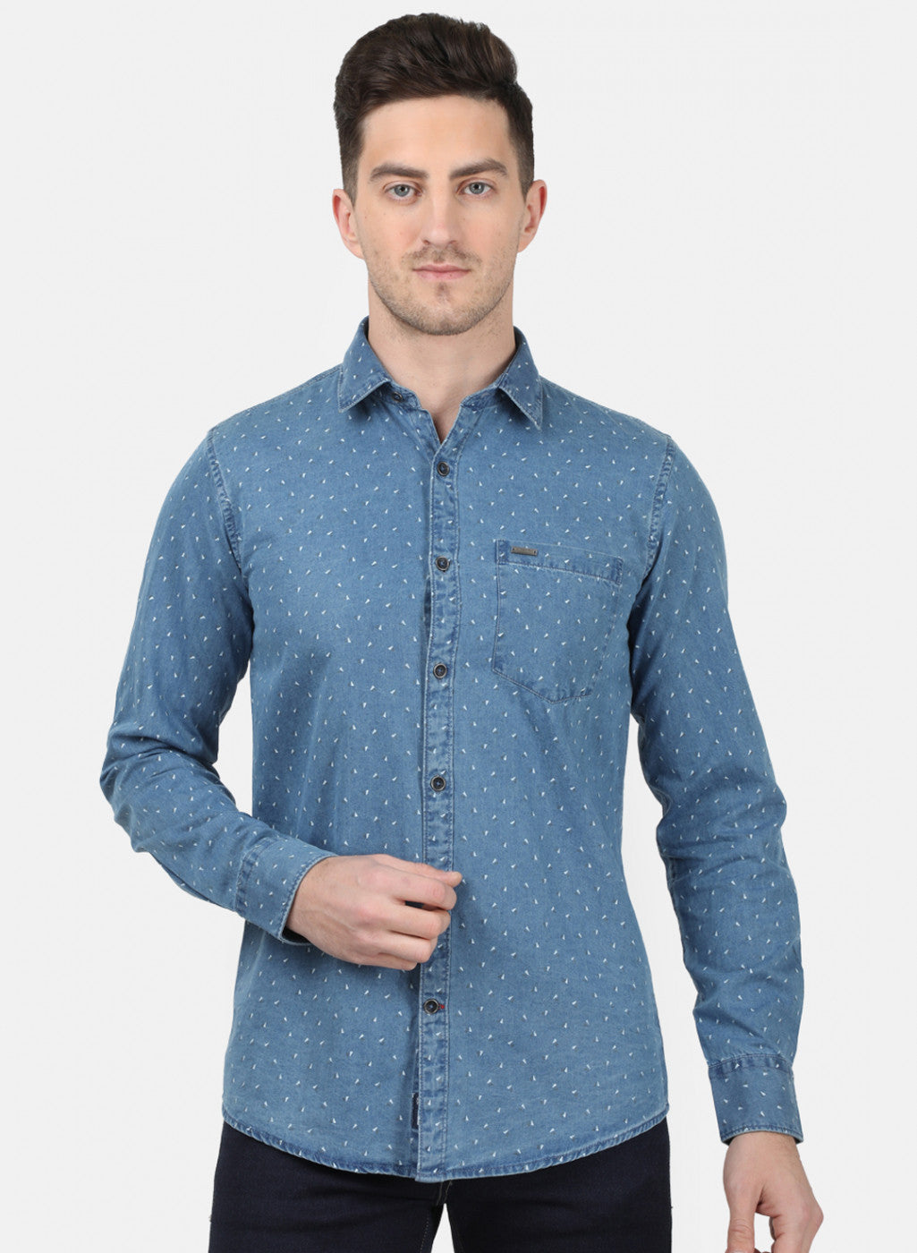 Mens Blue Printed Shirt