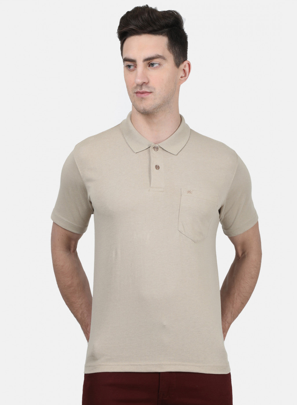 Mens Beige Plain T-Shirt