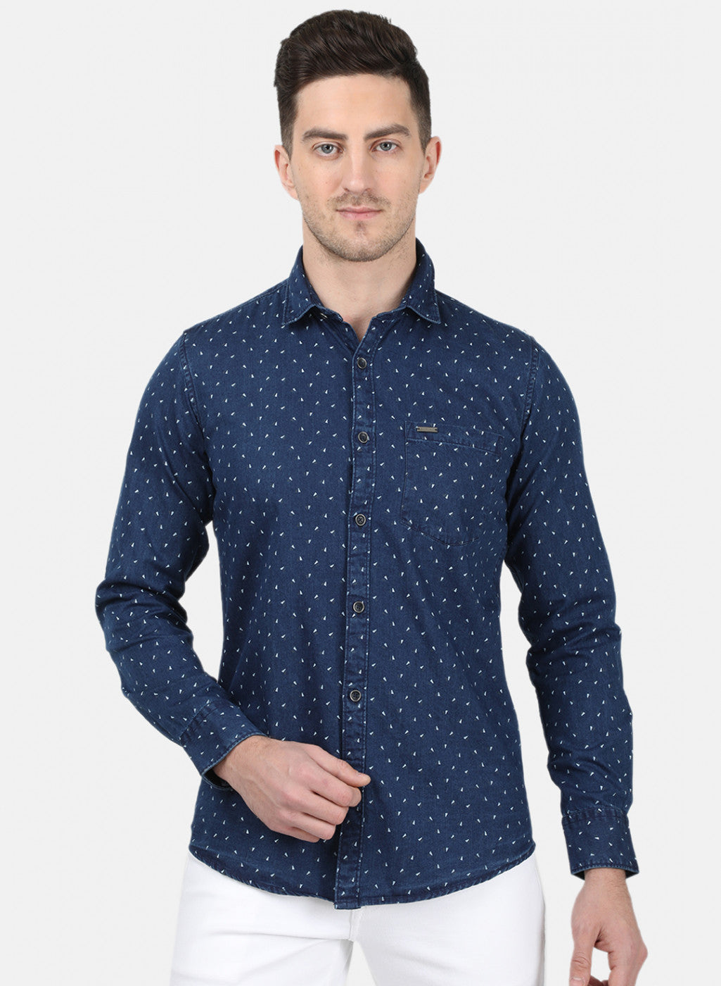 Mens Blue Printed Shirt