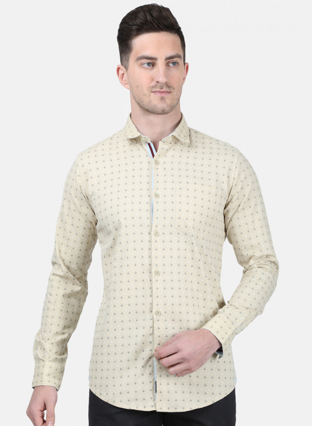 Mens Beige Printed Shirt