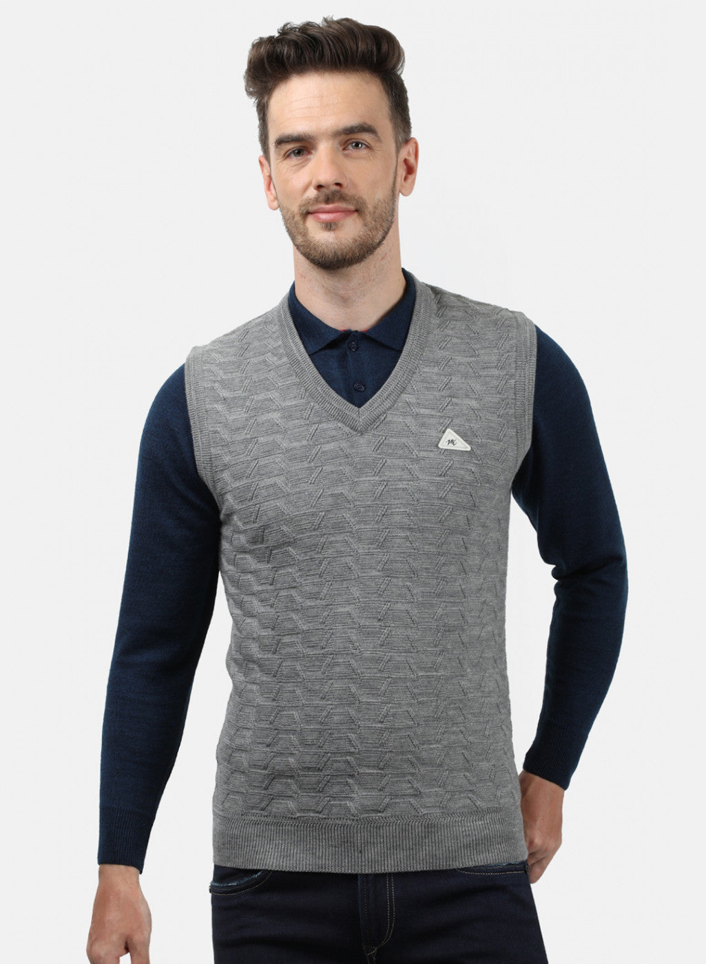 Men Grey Self Sweater