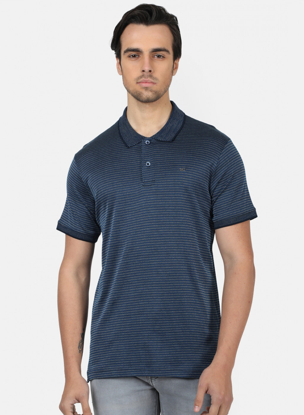 Men Navy Blue jacquard T-Shirts