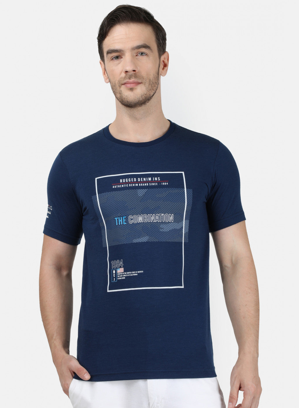 Mens Blue Printed T-Shirt