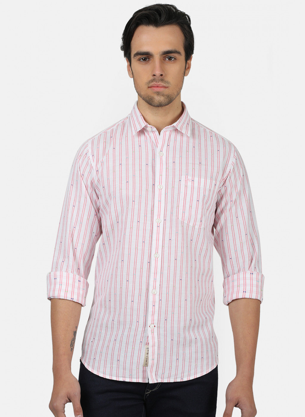 Men Red Stripe Linen Shirt
