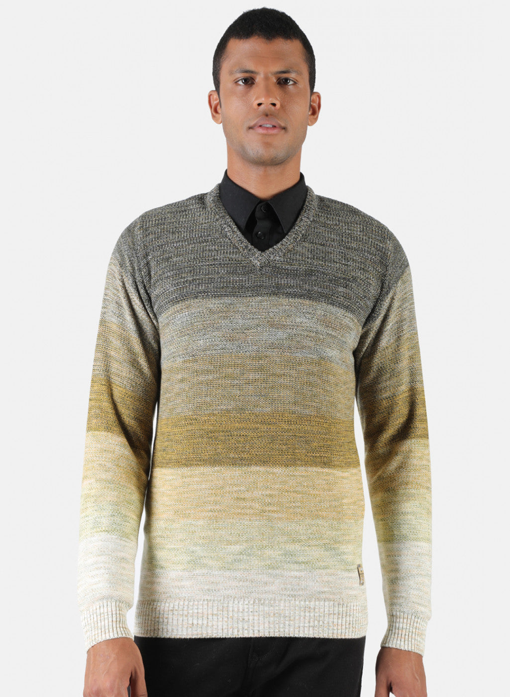 Men Grey & Mustard Solid Pullover