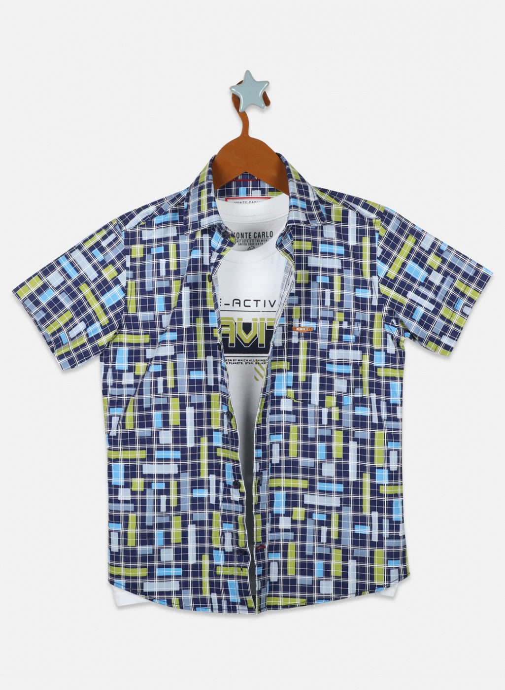 Boys Navy Blue Printed Shirt