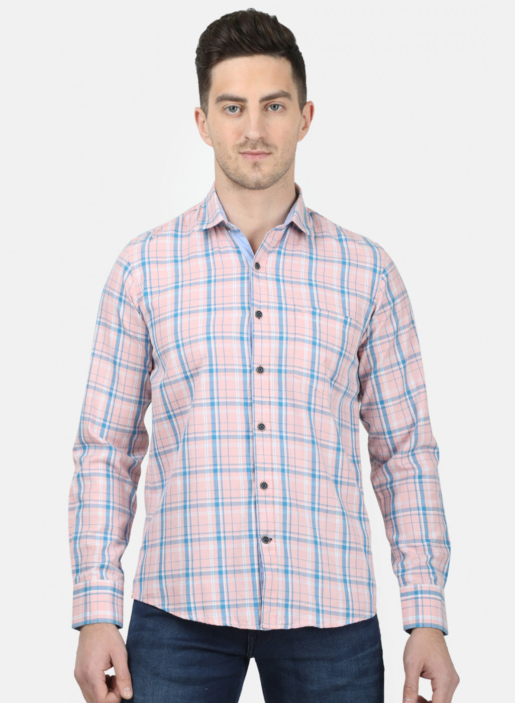 Mens Peach Check Shirt