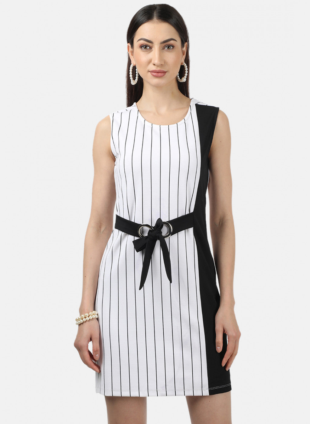 Womens White & Black Stripe Dress