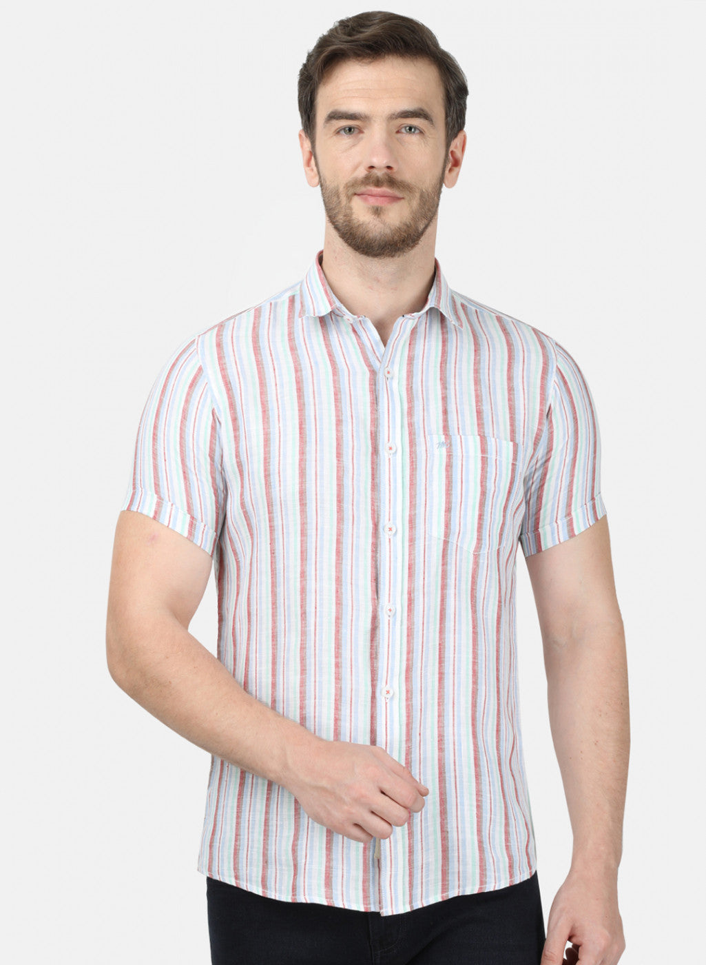 Mens Orange Stripe Linen Shirt