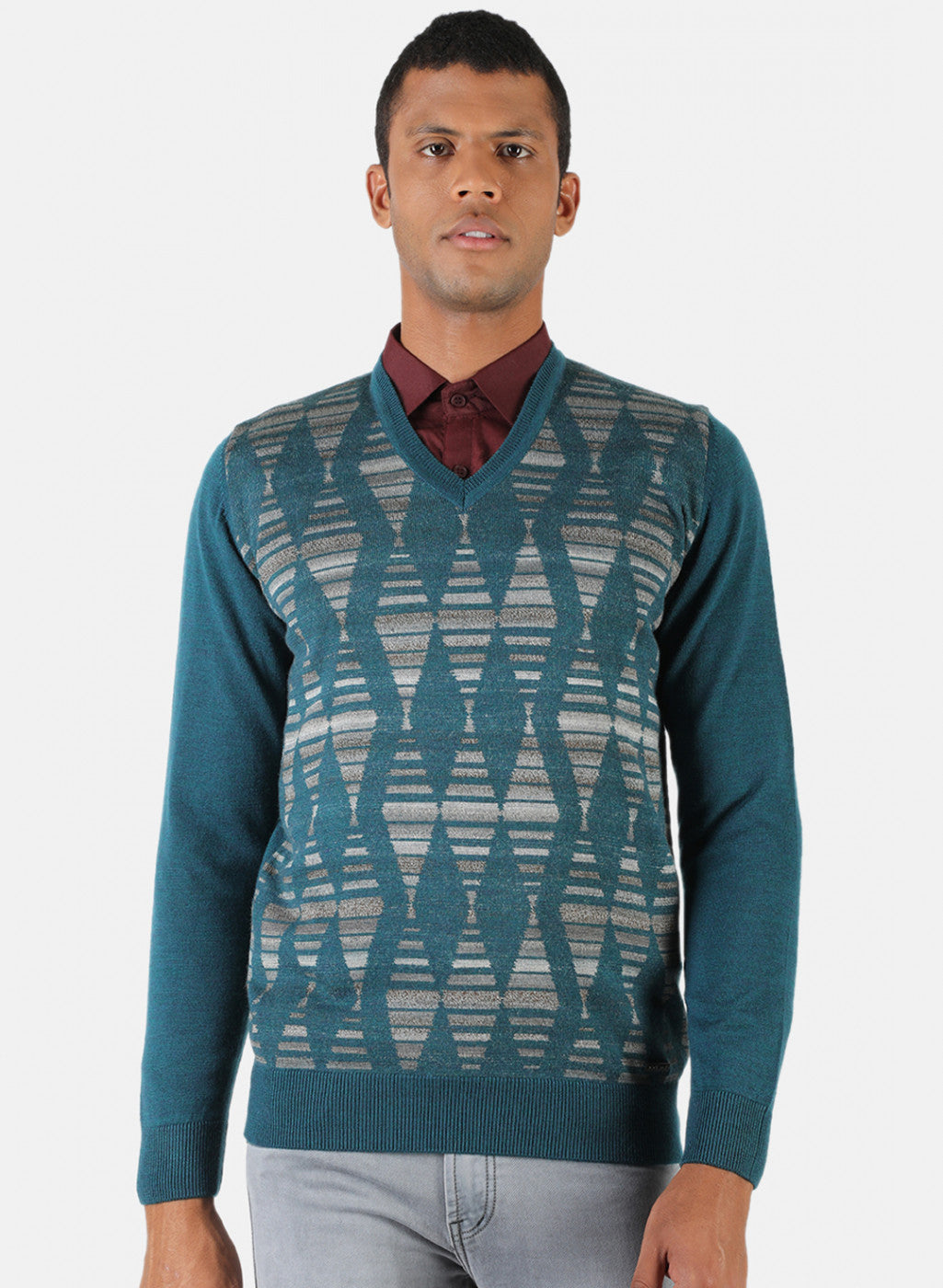 Men Sea Green Solid Pullover