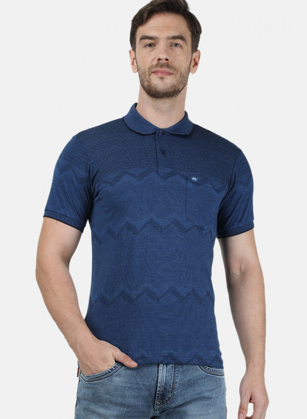 Mens NAvy Blue Stripe Collar T-Shirts