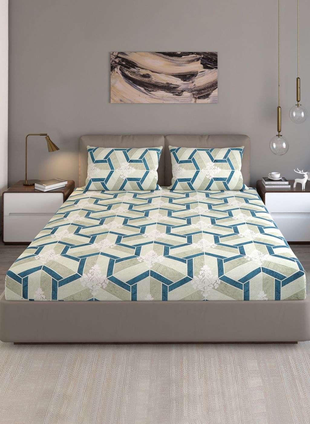 120TC Pure Cotton Queen Bedsheet with 2 Pillow Covers