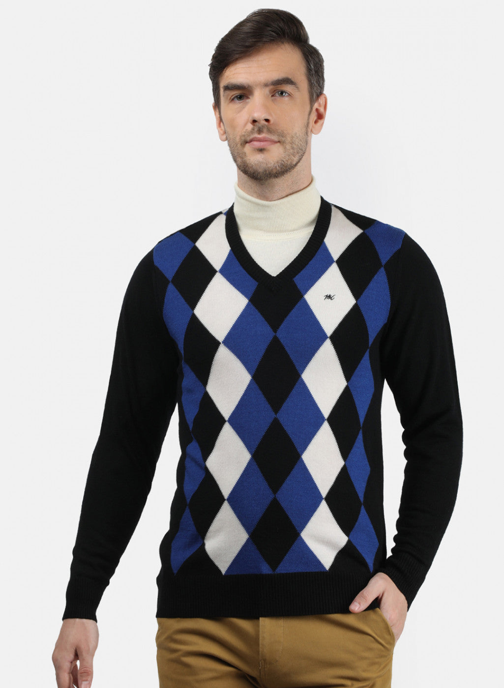 Men Black & Blue Solid Pullover