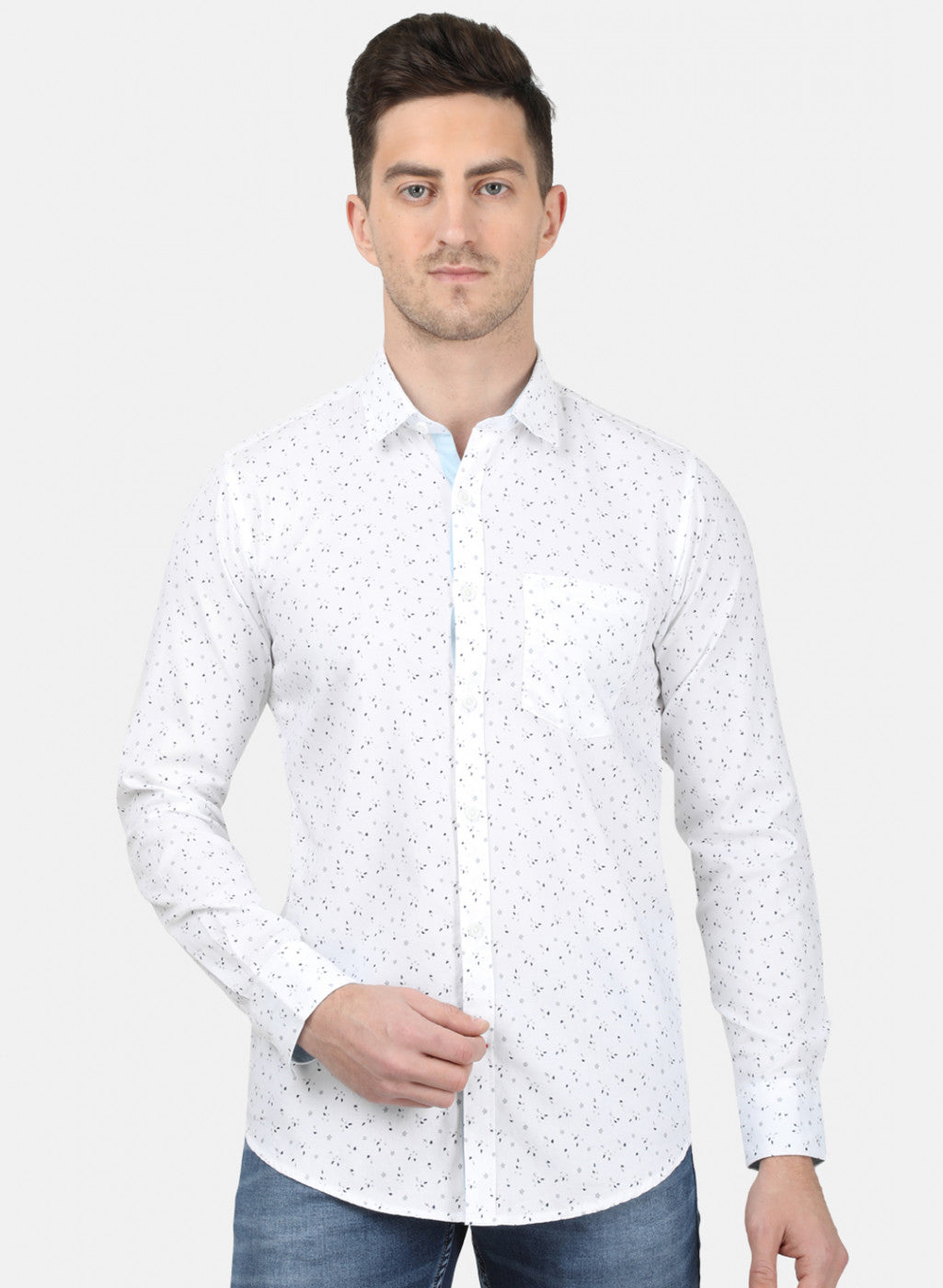 Mens White Printed Shirt