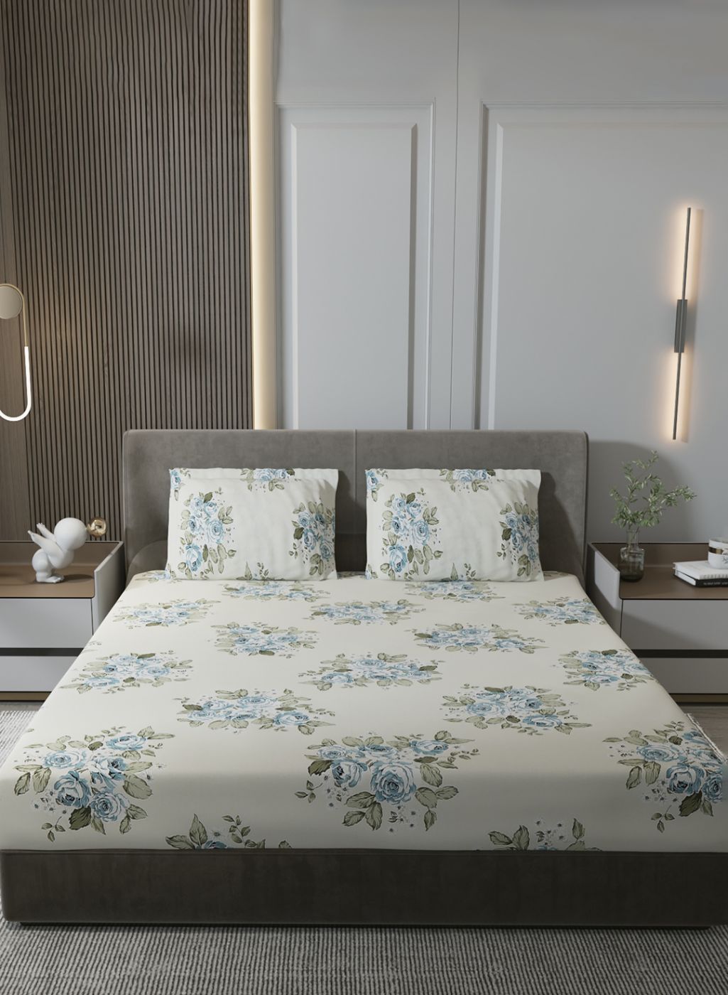 120TC Pure Cotton Queen Bedsheet with 2 Pillow Covers