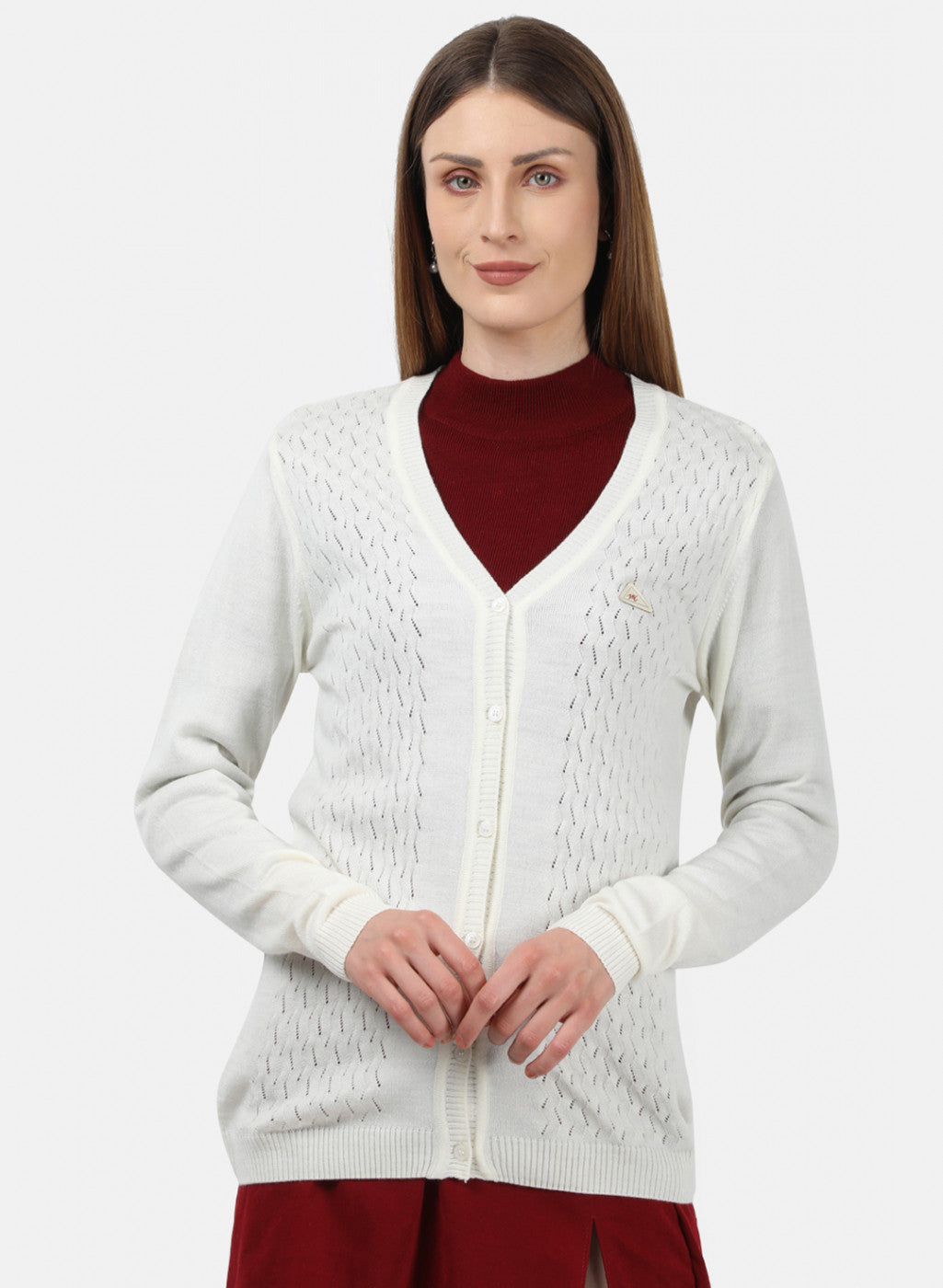 Women White Self Design Cardigan