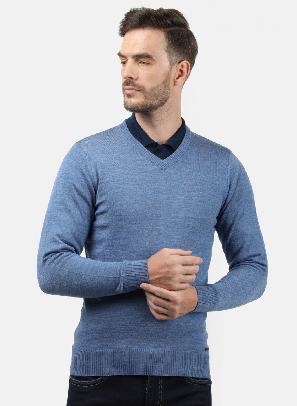 Men Blue Solid Pullover