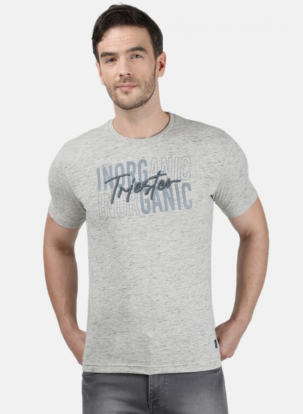 Mens Grey Printed T-Shirt