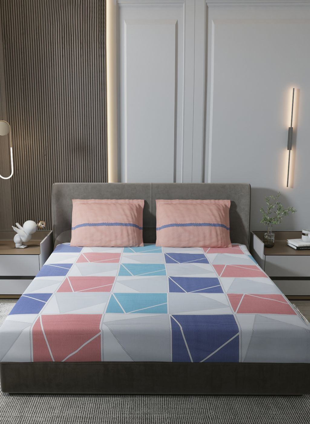 200TC Pure Cotton King Bedsheet with 2 Pillow Covers